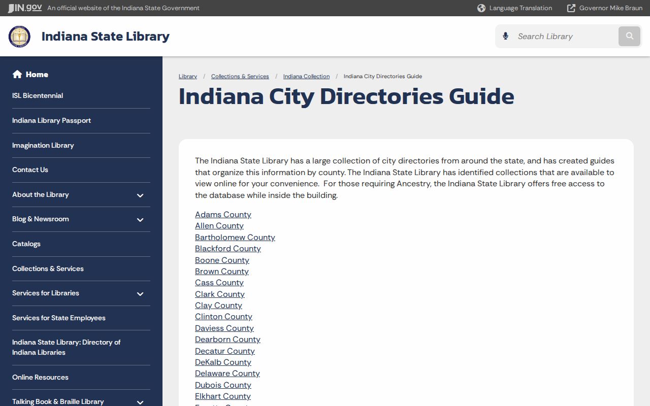 Indiana State Library guide for Portage city directory collections