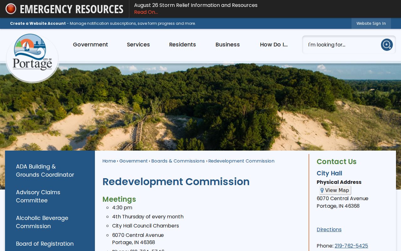 Portage Redevelopment Commission page for neighborhood project records