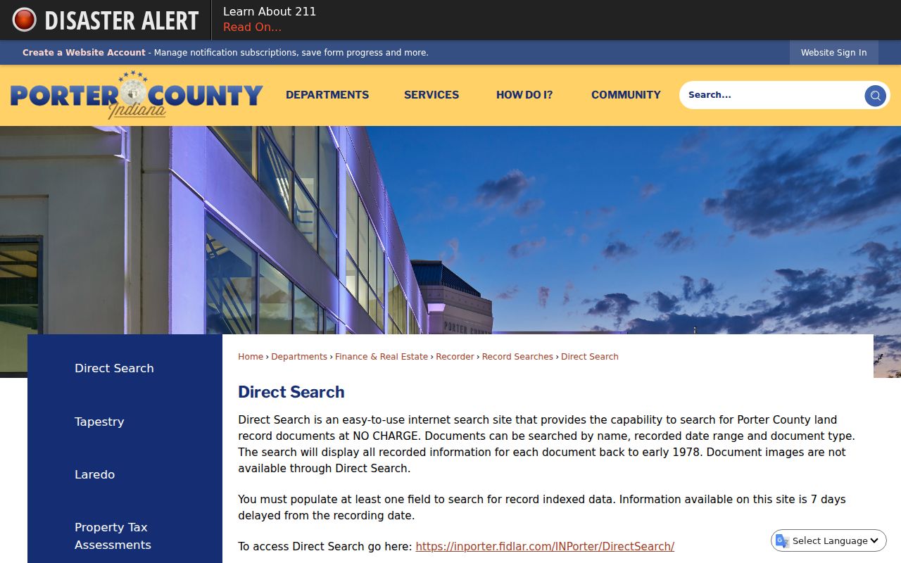 Portage previous residents Recorder Direct Search instructions