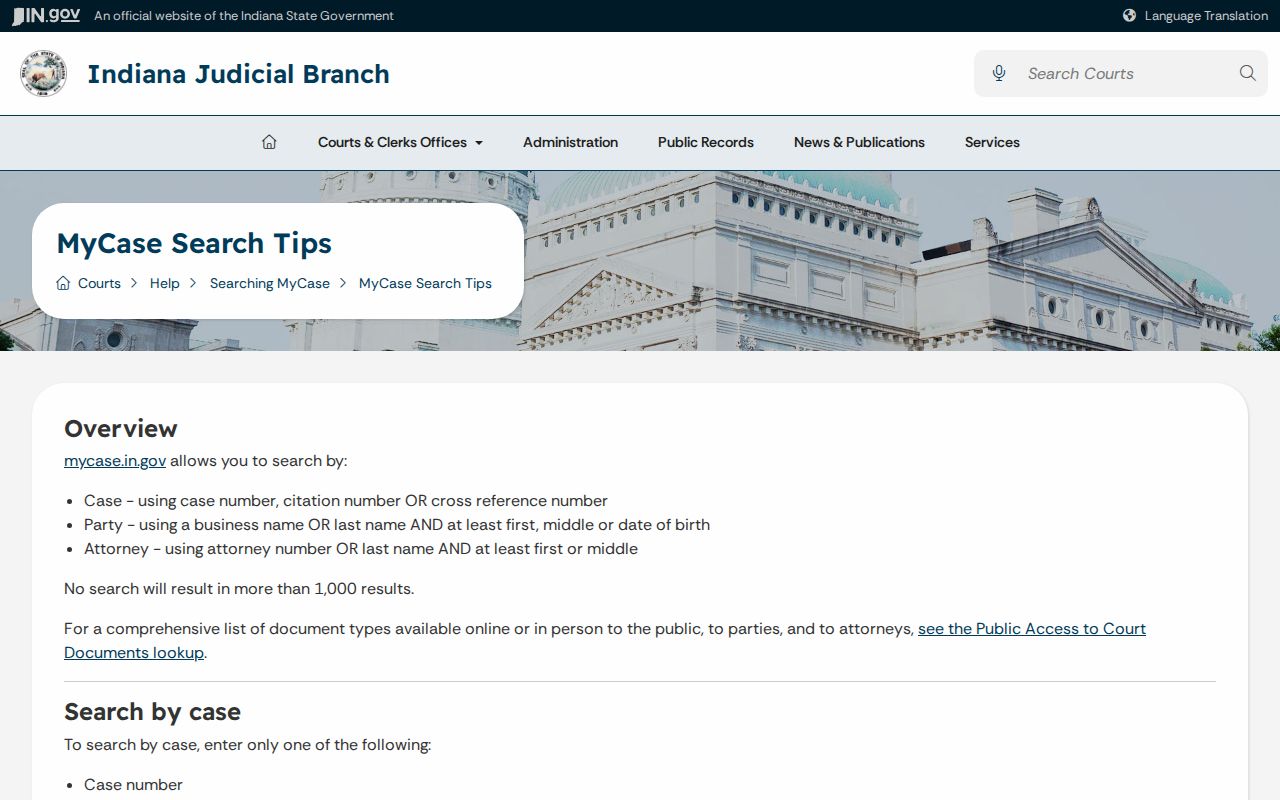 Indiana MyCase tips for a Portage resident lookup